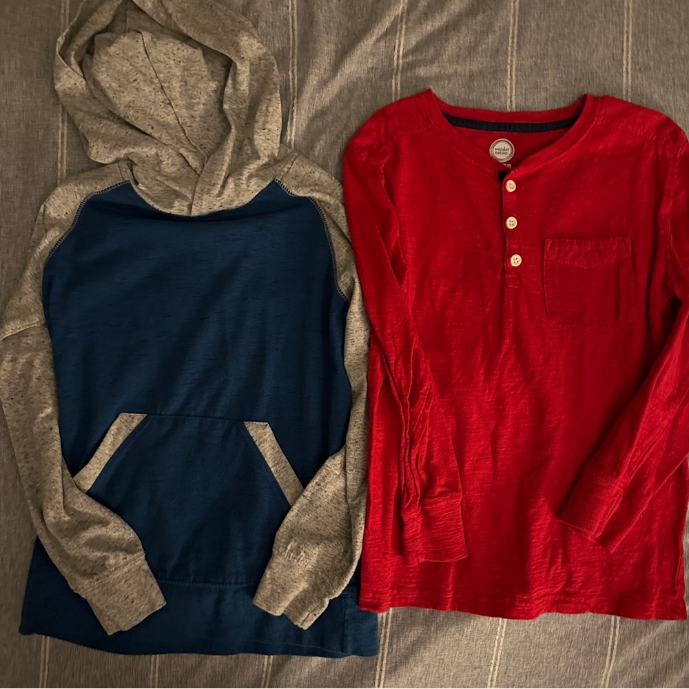 Boys wonder nation lot of 2 Navy shirt and Henley Top Set size 6/7
